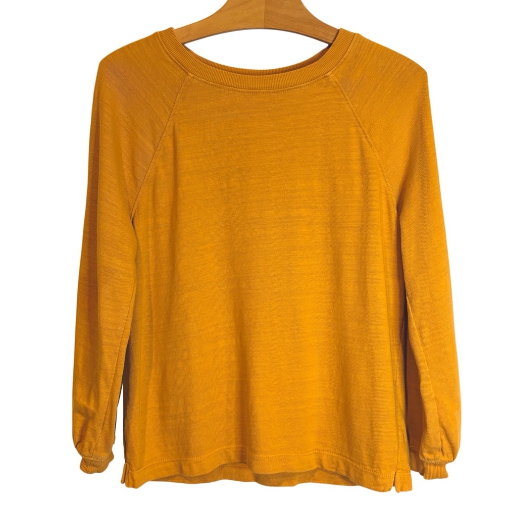 LOFT Relaxed 3/4 Sleeve Cotton Tee Shirt Golden Yellow Size Small Textured